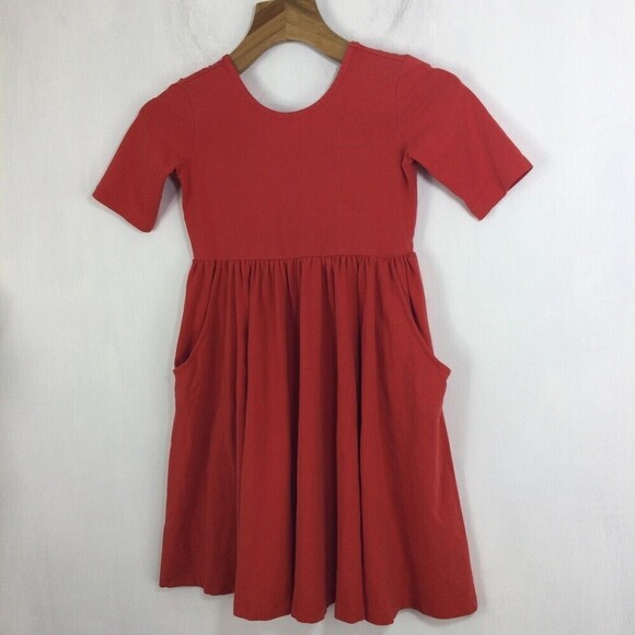 Hanna Andersson Girls Cotton Blend Short Sleeve Dress with Pockets Red 140 Sz M - Picture 6 of 7
